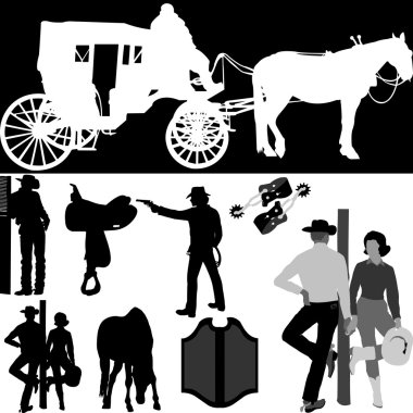 Cowboys and horses vectors clipart