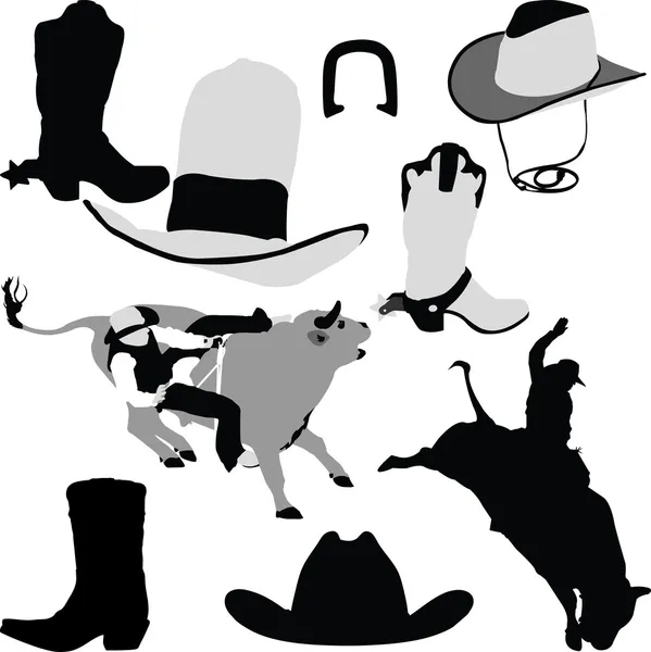Cowboy on horse silhouettes — Stock Vector
