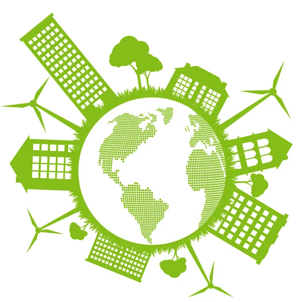 Grön eco staden ekologi vektor bakgrund begreppet runt världen — Stock vektor