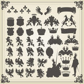 Heraldic silhouettes set of many vintage elements vector background