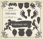 Heraldic silhouettes set of many vintage elements vector