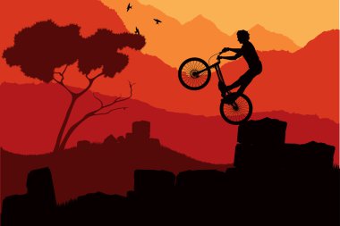 Professional trial mountain bike with rider vector background clipart