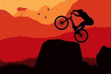 Professional trial mountain bike with rider vector background clipart