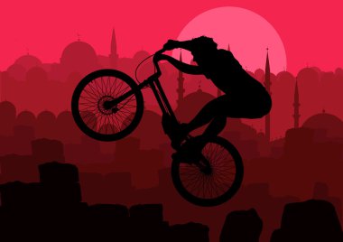 Professional trial mountain bike with rider vector background clipart