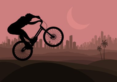 Professional trial mountain bike with rider vector background clipart