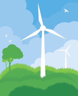 Wind power alternative green energy vector with transparent blue background clipart