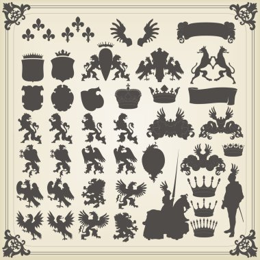 Heraldic silhouettes set of many vintage elements vector background clipart