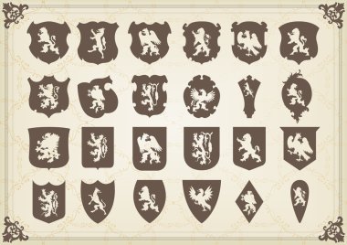 Heraldic silhouettes set of many vintage elements vector background clipart