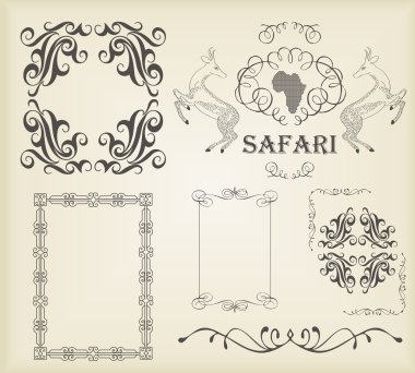 Vintage set of calligraphic elements, frames and borders clipart