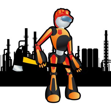 Animated construction site worker robot blueprint plan clipart