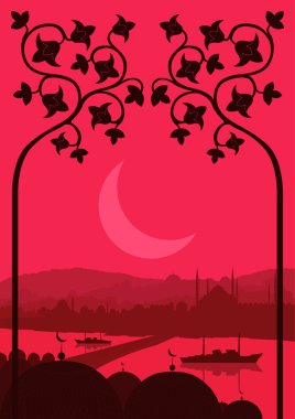 Vintage turkish city Istanbul landscape illustration clipart