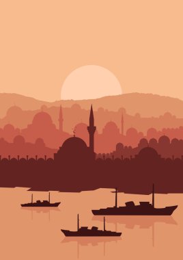 Vintage turkish city Istanbul landscape illustration clipart
