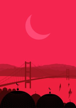 Vintage turkish city Istanbul landscape illustration clipart