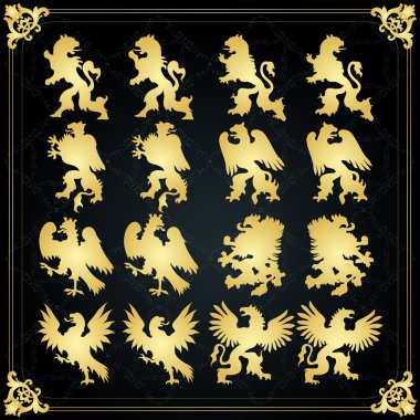 Vintage golden royal coat of arms elements illustration clipart