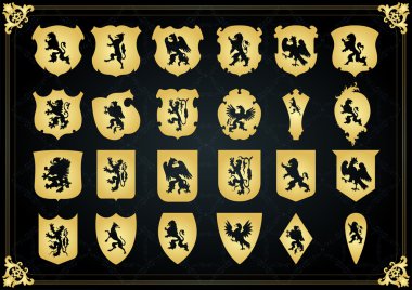 Vintage golden royal coat of arms shields collection illustration clipart