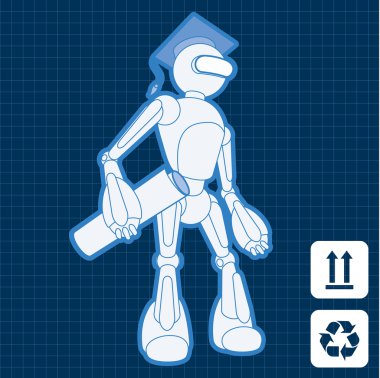 Animated construction site architect assistant robot blueprint plan clipart