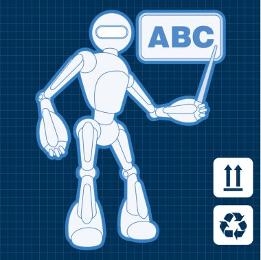 Animated construction site architect assistant robot blueprint plan clipart