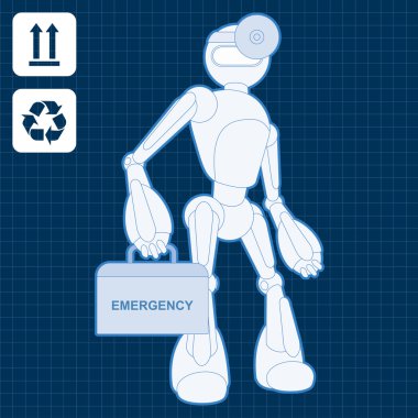Animated medical robot doctor blueprint plan illustration clipart