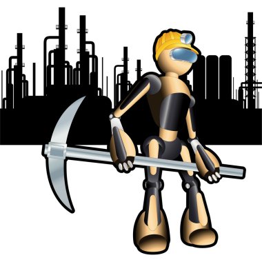 Animated construction site worker robot blueprint plan clipart