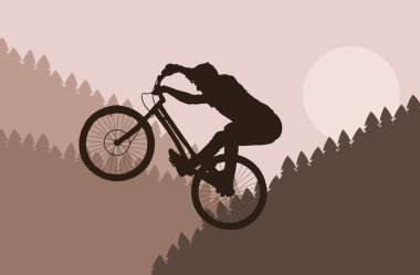 Mountain bike rider in wild nature landscape clipart