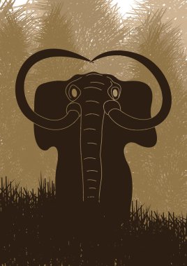 Animated mammoth in wild forest clipart