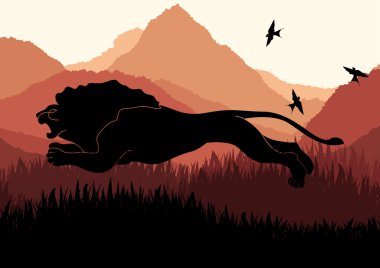 Lion in Africa vector clipart