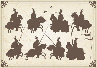 vektör arka plan illustratio Ortaçağ Şövalyesi süvari ve vintage öğeler