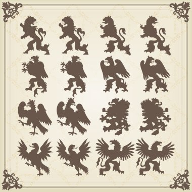 Vintage royal birds coat of arms illustration clipart