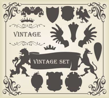 Heraldic silhouettes set of many vintage elements vector clipart