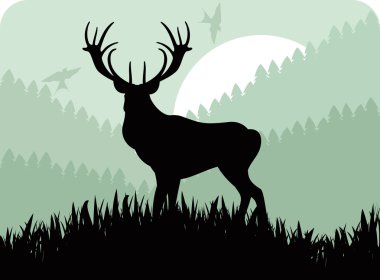 Animated rain deer in wild forest foliage illustration clipart