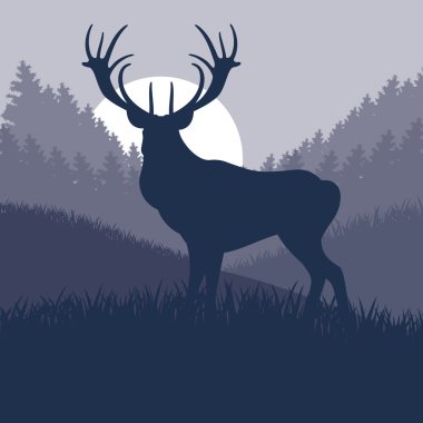 Animated rain deer in wild forest foliage illustration clipart