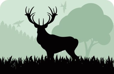 Animated rain deer in wild forest foliage illustration clipart