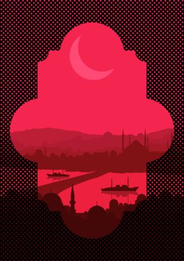 Vintage turkish city Istanbul landscape illustration clipart