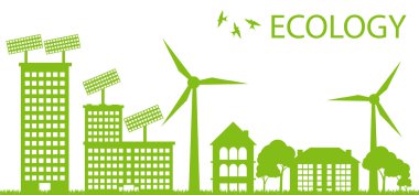 Ecology city and elements background vector concept- solar and wind alterna clipart