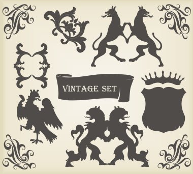 Heraldic silhouettes set of many vintage elements vector background clipart