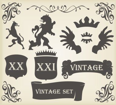 Heraldic silhouettes set of many vintage elements vector background clipart