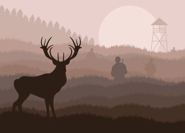 Animated rain deer in wild night forest foliage illustration clipart