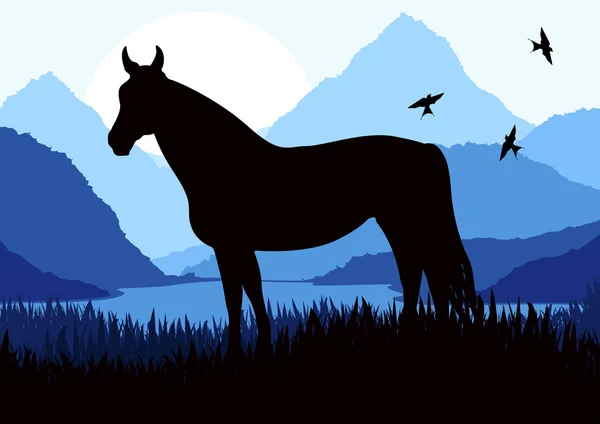 Κινούμενο άλογο στην απεικόνιση τοπίο άγριας φύσης — Διανυσματικό Αρχείο