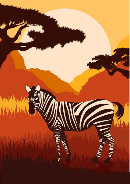 Zèbres animés en feuillage africain — Image vectorielle