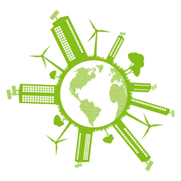 Green Eco city ecology vector background concept around globe — Stock Vector