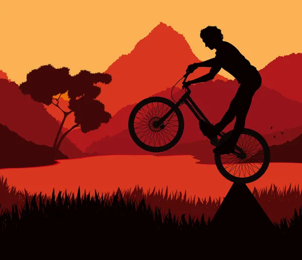 Professionele proef mountainbike met rider vector achtergrond — Stockvector