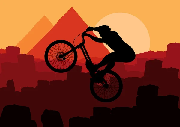 Professionele proef mountainbike met rider vector achtergrond — Stockvector