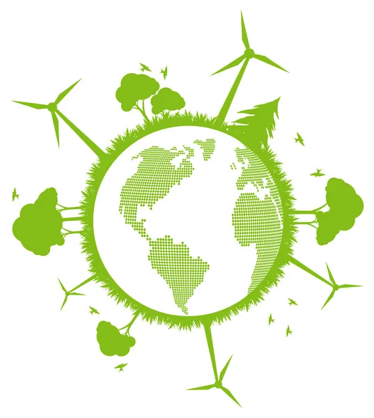 Green Eco écologie de la ville concept de fond vectoriel autour du globe — Image vectorielle