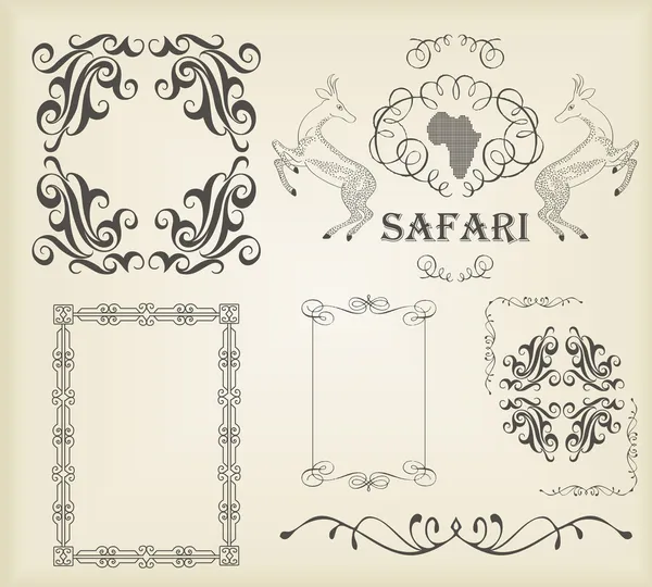 Conjunto vintage de elementos caligráficos, marcos y bordes — Archivo Imágenes Vectoriales