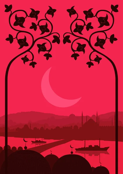Vintage Turkse stad Istanboel landschap illustratie — Stockvector