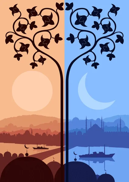 Vintage ville turque Istanbul illustration de paysage — Image vectorielle