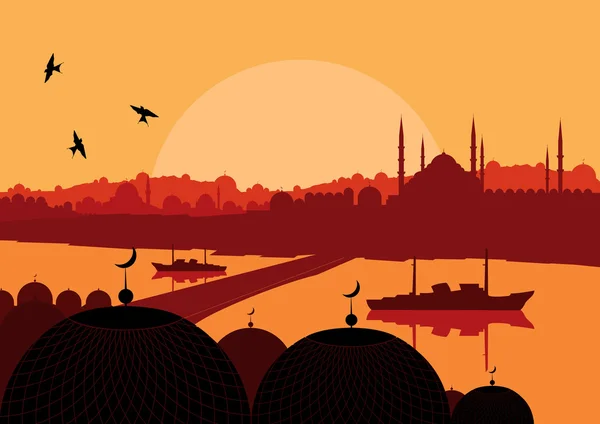 Vintage cidade turca Istambul paisagem ilustração — Vetor de Stock