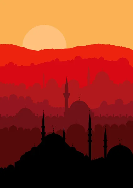 ビンテージ トルコ都市イスタンブールの風景イラスト — ストックベクタ