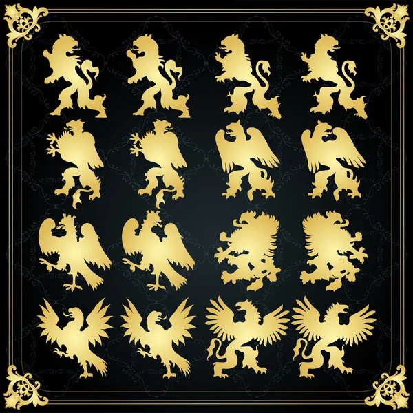 Vintage goldene königliche Wappen Elemente Illustration — Stockvektor