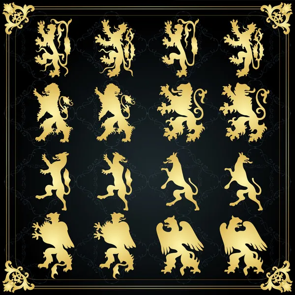 Vintage golden royal coat of arms elements illustration — Stock Vector